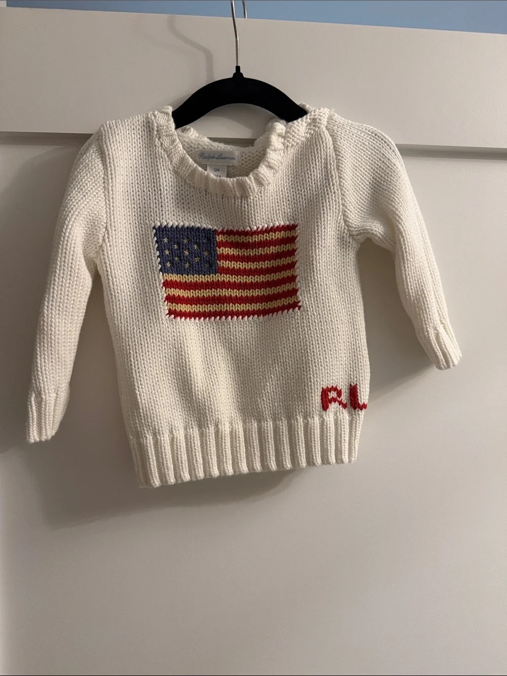Ralph Lauren Cream Knit Sweater with American Flag